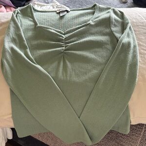 Green Ribbed girls Long Sleeve Top